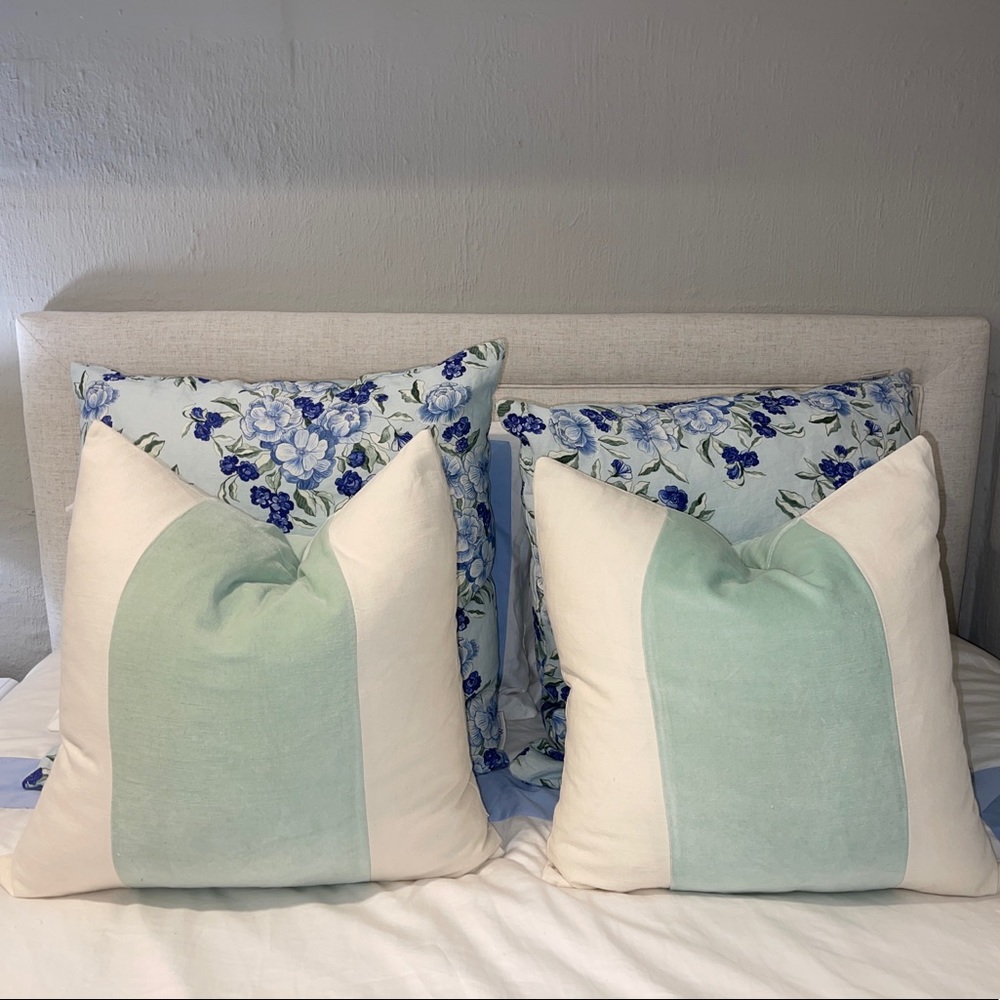 2 Laura Park Pillow Covers - 22x22” Aqua Velvet Panel